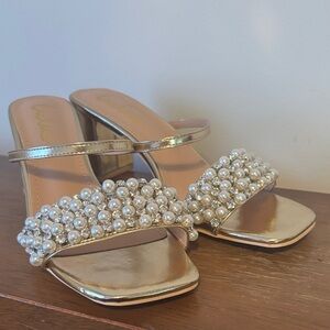 Lulu's Gold Pearl-Adorned Heels